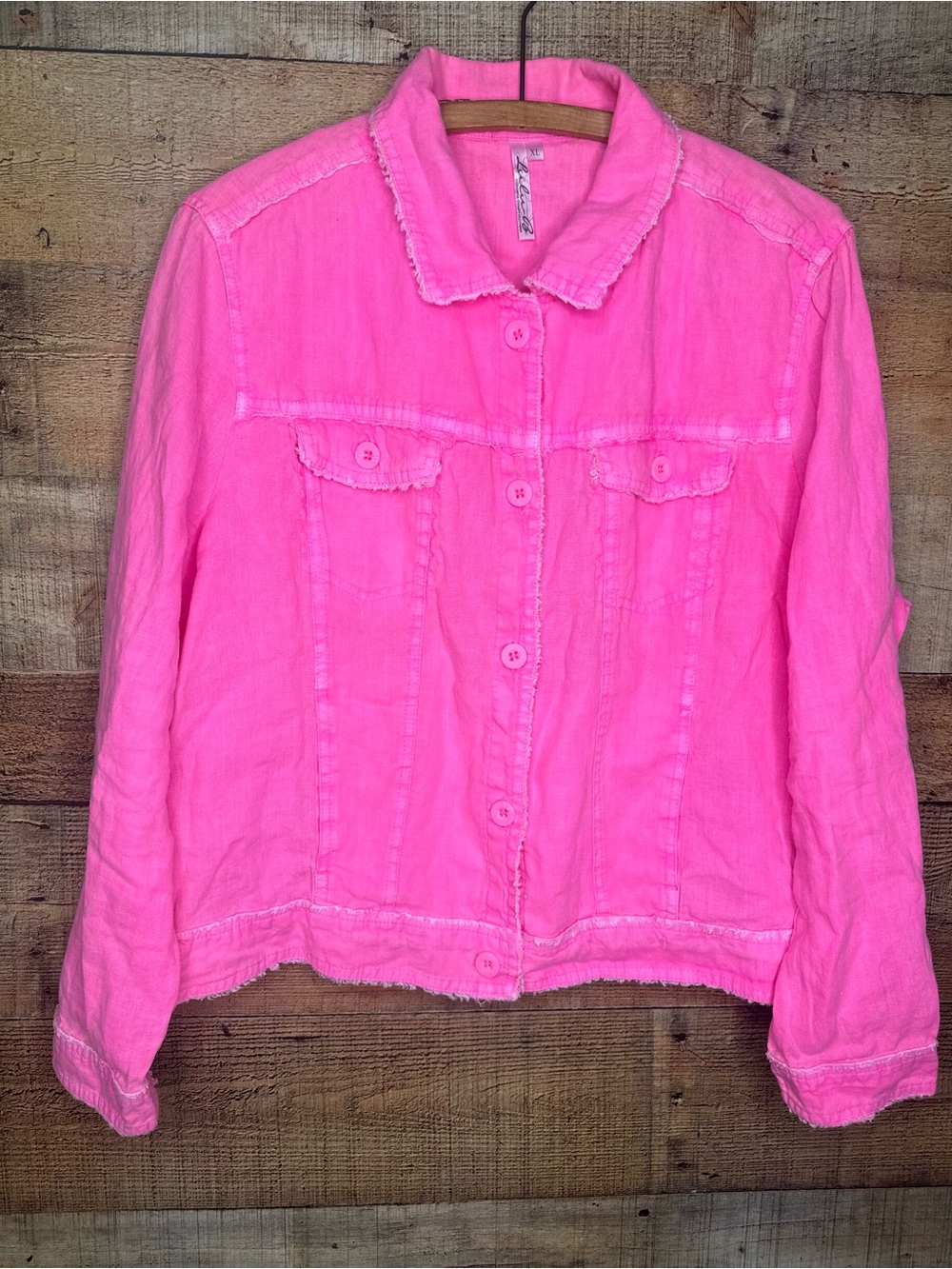 Lulu B Women's Hot Pink 100% linen Jacket Feminine Barbie Colorful Short XL